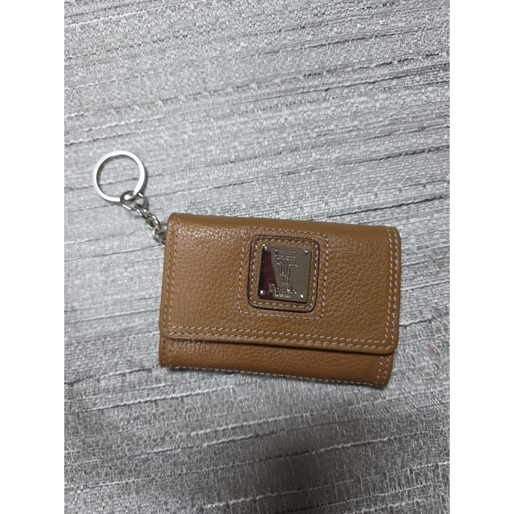 Tignanello Genuine Pebble Wallet Coin Key Chain Tiny Utility Preppy Light Brown